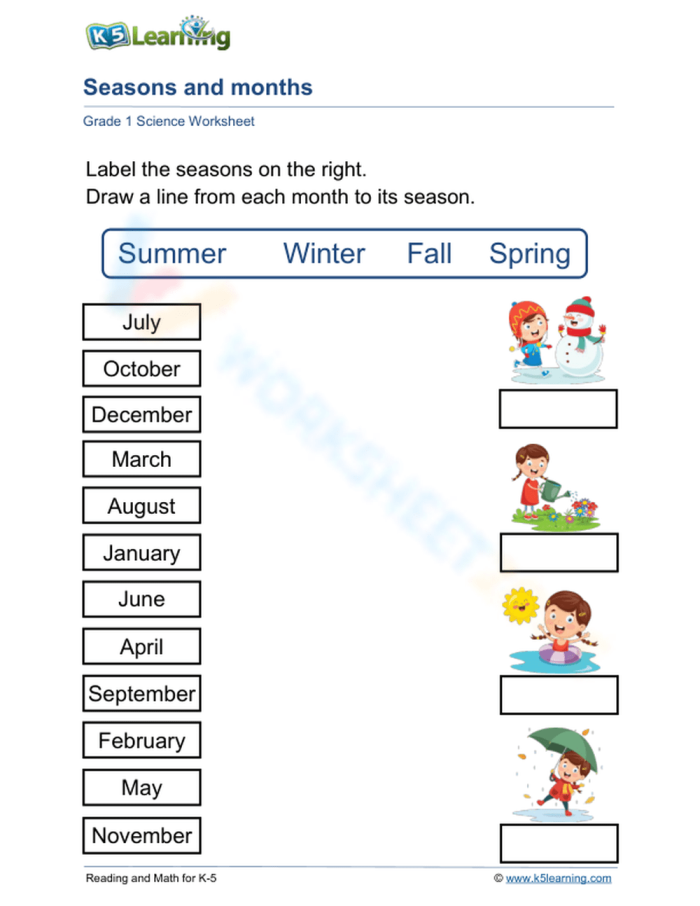 Seasons and Months Match Up Worksheet for Kindergarten 18 Kindergarten worksheet activity matching calendar months to the four seasons