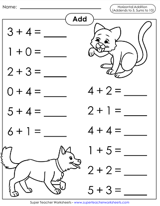Addition Crossword Puzzle Worksheet for Kindergarten Math Practice 2 Kindergarten student solving an addition crossword puzzle with sums up to 10