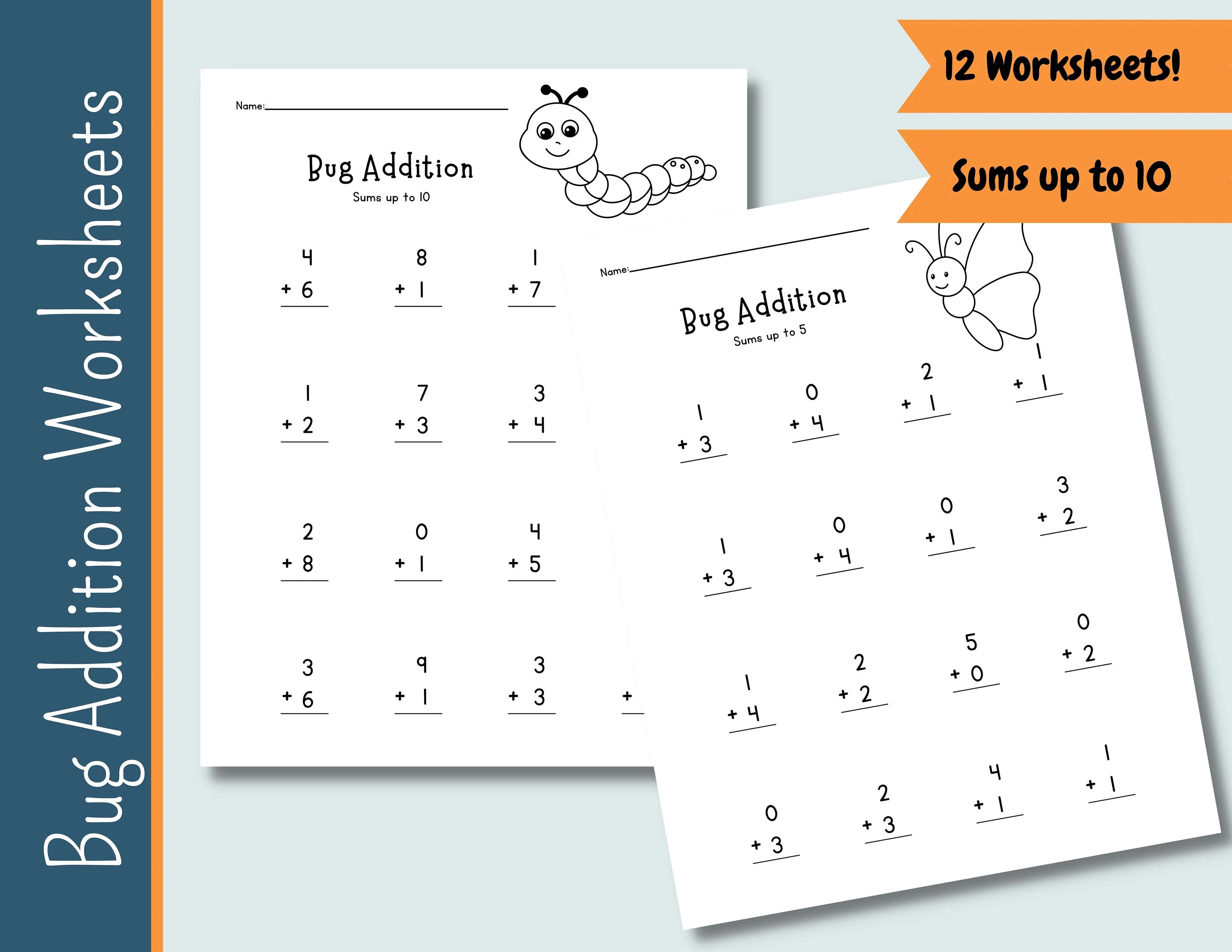Buzzing Bugs Addition worksheet for kindergarten geometry and math skills 7 Kindergarten student using a Buzzing Bugs Addition worksheet to practice counting and adding insects up to 10