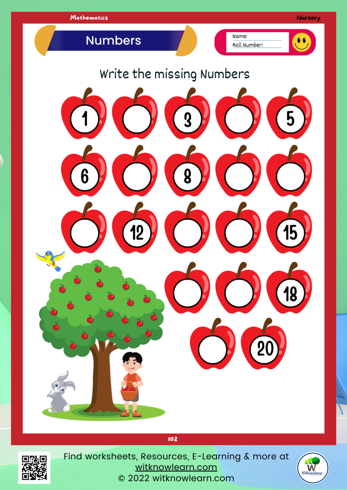 Worksheet featuring missing numbers for kids to complete from 1 to 50