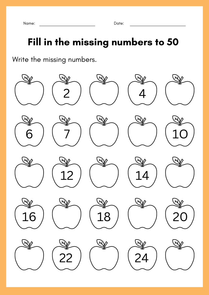 Caterpillar worksheet activity with missing numbers from five to ten for kindergarten students