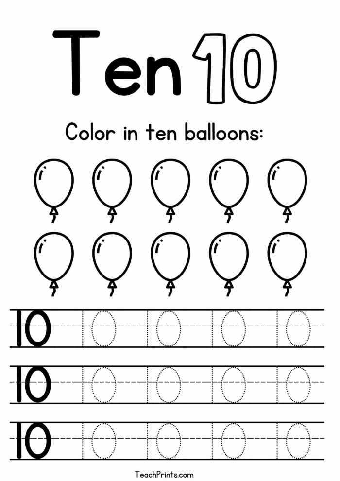 Kindergarten student tracing the number 1 and counting rabbits on a math worksheet