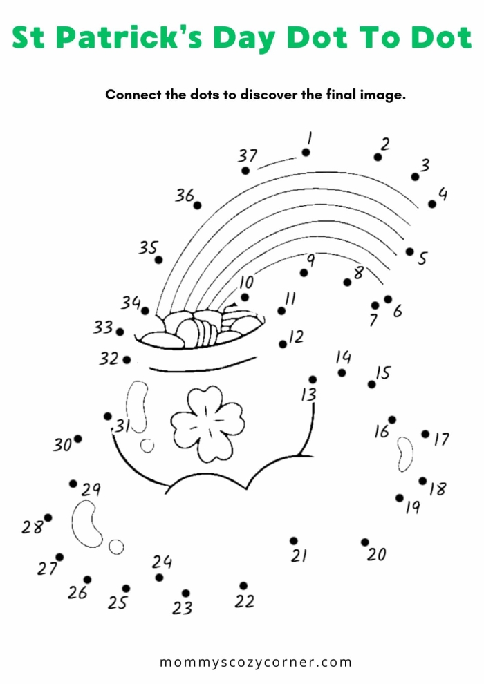 Engaging St. Patrick's Day-themed activity to practice counting and number recognition St. Patrick's Day connect-the-dots worksheet for kindergarten students focusing on addition from 1 to 67