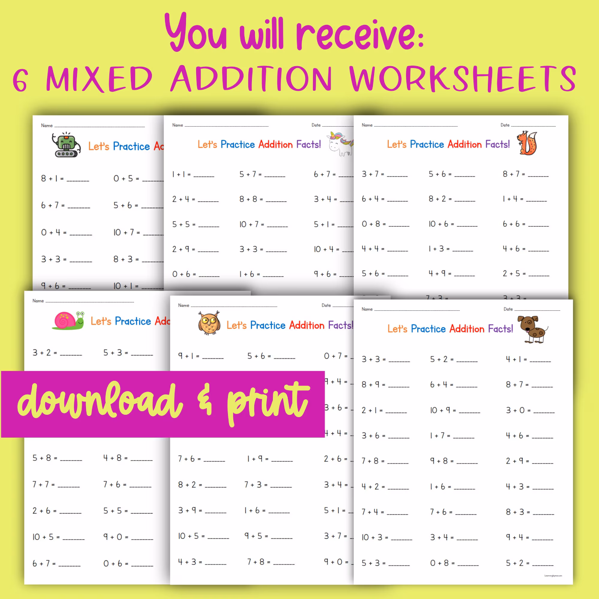 Addition facts practice worksheet for kindergarten featuring stars and playful design