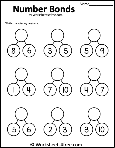 Worksheet featuring number bonds for addition practice in kindergarten