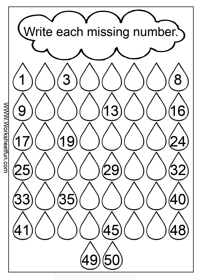 Missing Numbers worksheet for kindergarteners focusing on numbers 1 to 100