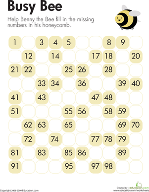 Counting Bee Missing Numbers Worksheet Activity 11 Kindergarten student filling in missing numbers in a honeycomb grid pattern to practice counting