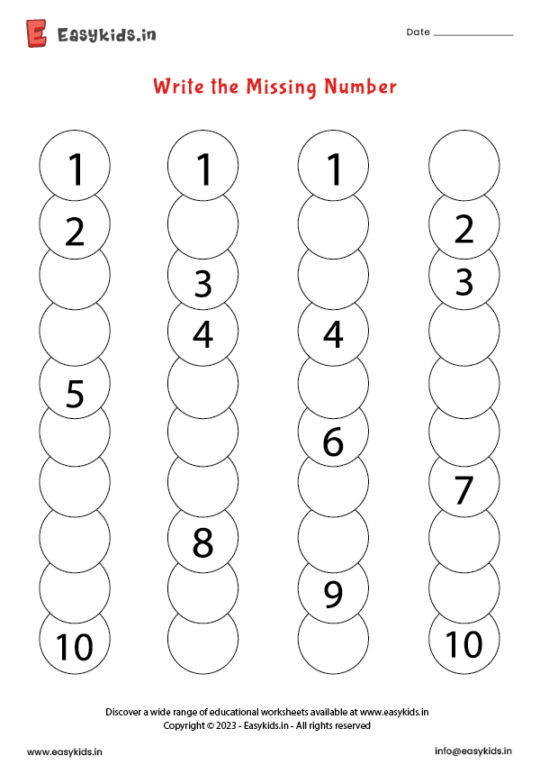 Kindergarten student filling in missing numbers on a blank hundred chart worksheet