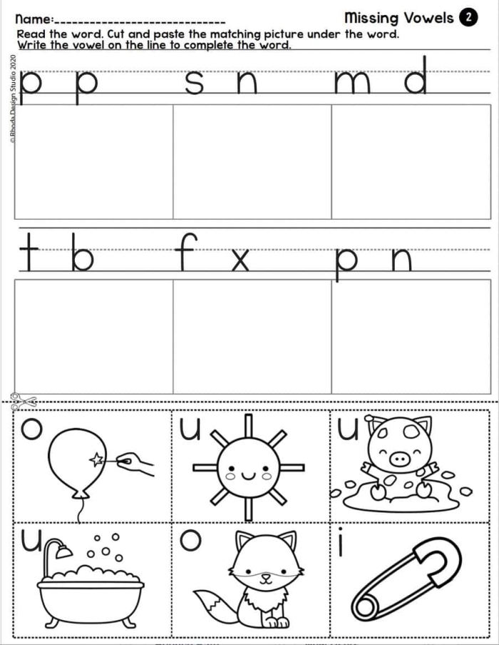 Engaging printable worksheet to help kids learn and practice vowels Missing Vowels worksheet designed for kindergarten students to enhance their spelling abilities