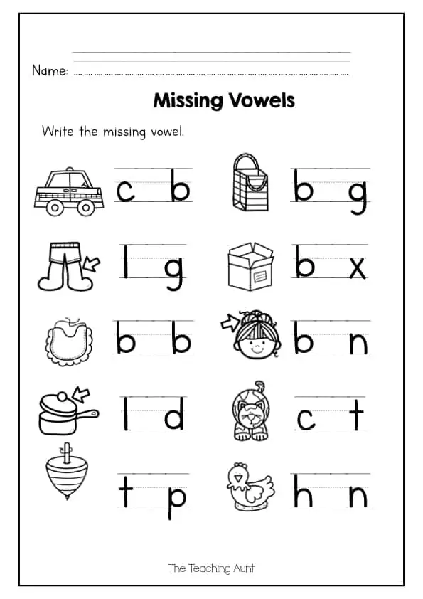 Engaging worksheet to help children learn vowels through fun activities Missing Vowels worksheet for kindergarten students to enhance their spelling abilities