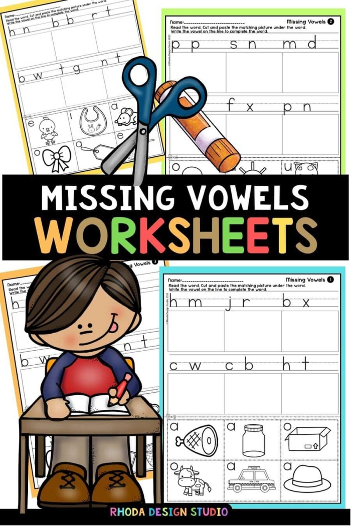 Printable worksheet to help kids learn and identify vowels Missing vowels worksheet for kindergarten spelling practice