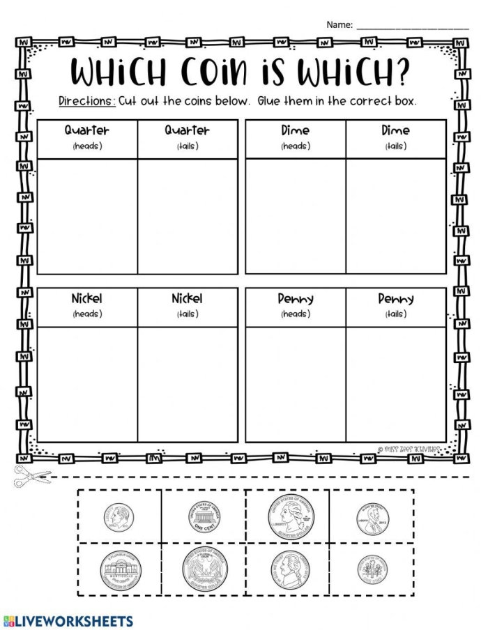 Money Sort Worksheet for Kindergarten Geometry Practice 9 Kindergarten student sorting coins on a printable money math worksheet
