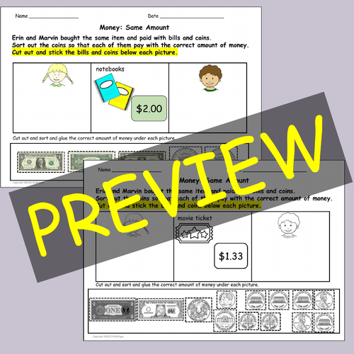 Printable activity for young learners to practice money recognition Kindergarten money sort worksheet to enhance counting skills