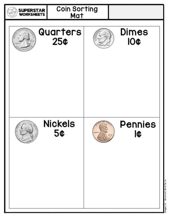 Money Sort Kindergarten Geometry Worksheet 20 Kindergarten math worksheet featuring a printable money sorting activity for coins