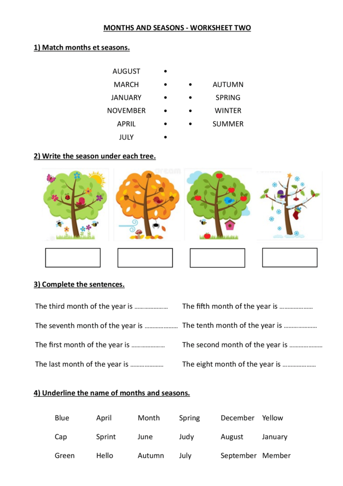 Seasons and Months Worksheet for Kindergarten Learning 11 Kindergarten student matching calendar months to seasonal categories on a worksheet
