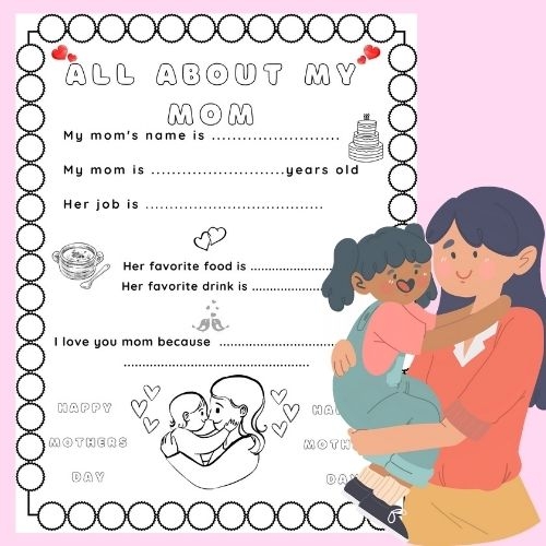 Kindergarten science worksheet featuring a cute mother animal and baby pair for students to color