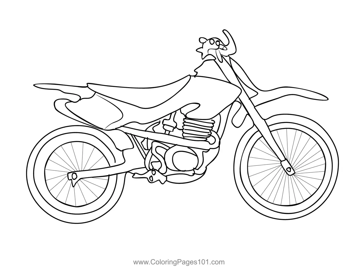 Kindergarten motocross coloring worksheet featuring a rider jumping through the air