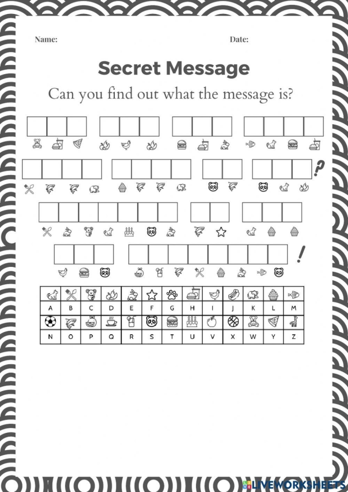Secret Message 4 worksheet for Kindergarten multiplication practice