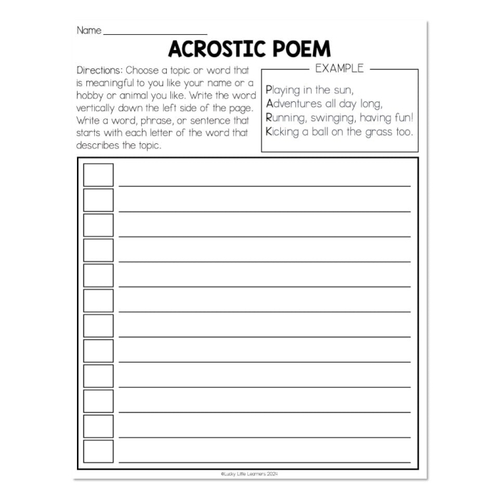 Engaging activity for young learners to express creativity through acrostic poems Nature Walk Acrostic Poems worksheet designed for kindergarten students to learn about poetry