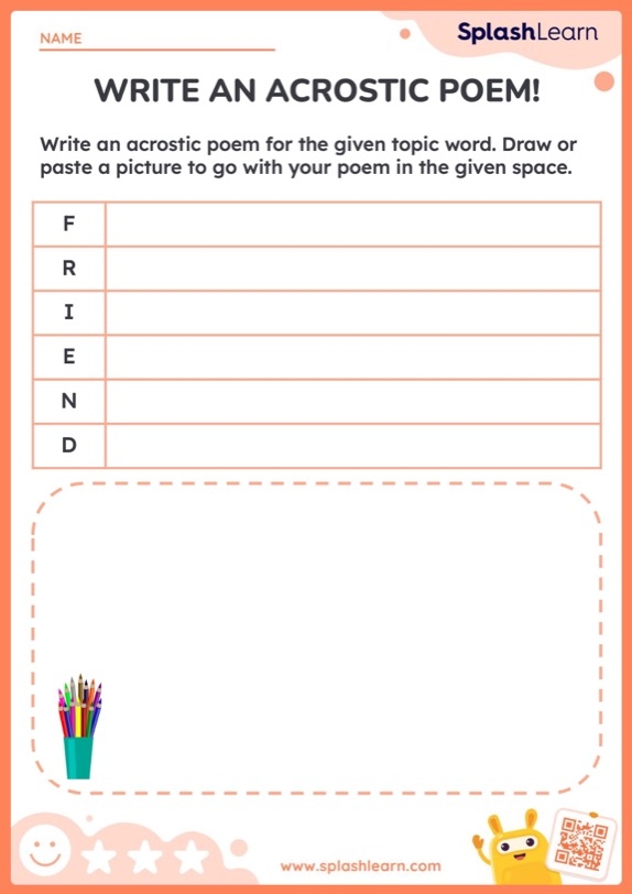Engaging worksheet on acrostic poems designed for young learners in grammar and mechanics Nature Walk Acrostic Poems worksheet for kindergarten students, featuring words for poem creation