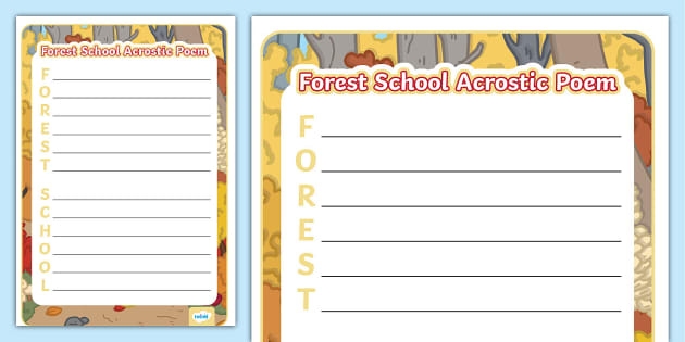 Interactive worksheet for teaching acrostic poetry to young learners Nature Walk Acrostic Poems worksheet for kindergarten students featuring examples and prompts