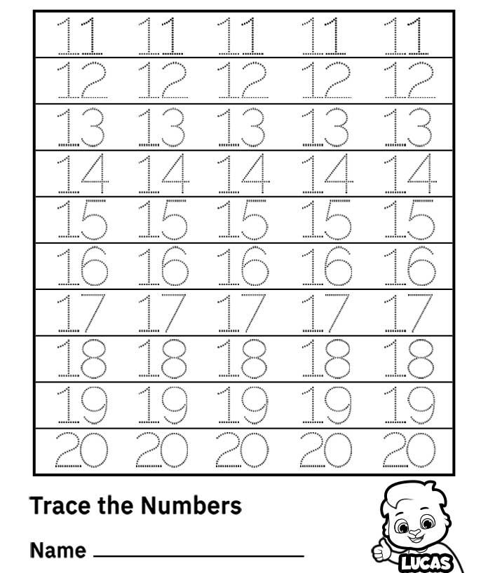 Number Practice 11-20 Kindergarten Math Worksheet 15 Kindergarten worksheet featuring colorful exercises to practice writing and recognizing numbers 11 through 20