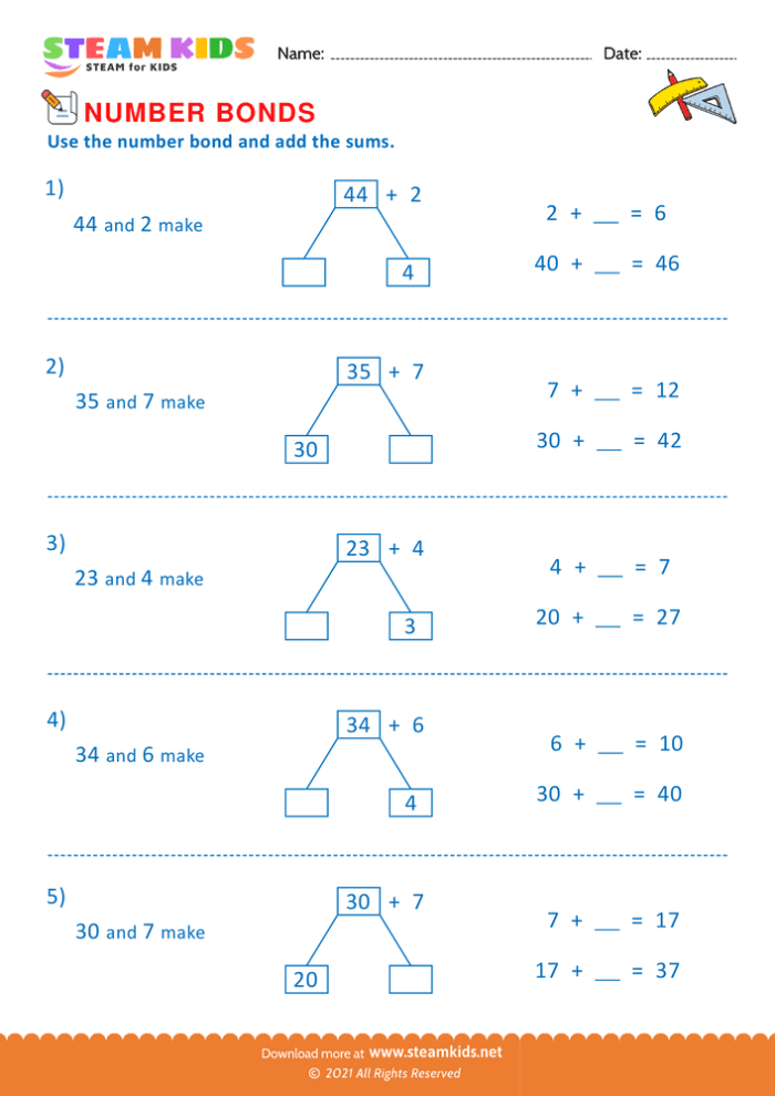 Interactive Fix the Number Bonds worksheet for kindergarten students focusing on addition within 10. Engaging image for practicing missing numbers in number bonds.