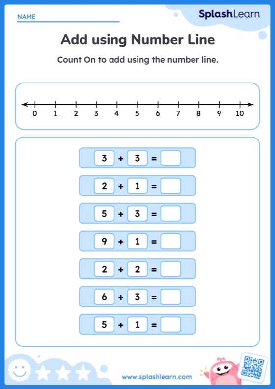 Colorful Adding With a Number Line worksheet designed for kindergarten students