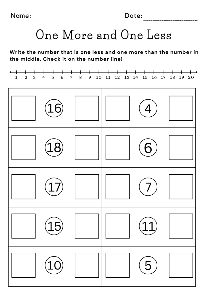Number Line worksheet for kindergarten students focusing on counting and number recognition