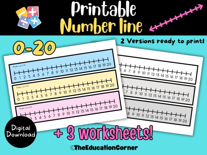 Educational worksheet featuring a number line for young learners to enhance their math skills Number line template for kindergarten students to practice counting and ordering numbers from 0 to 20