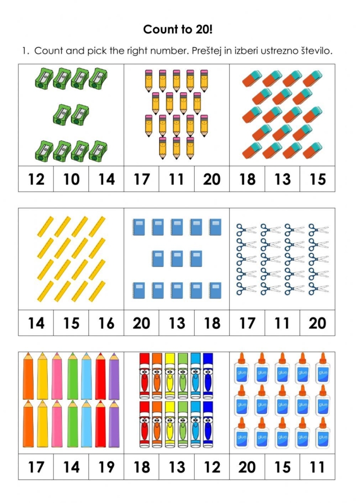 Kindergarten worksheet for practicing number one tracing and counting rabbit illustrations for image 23