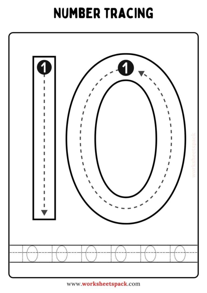 Kindergarten worksheet showing how to trace the number one and count cute rabbits for a graph