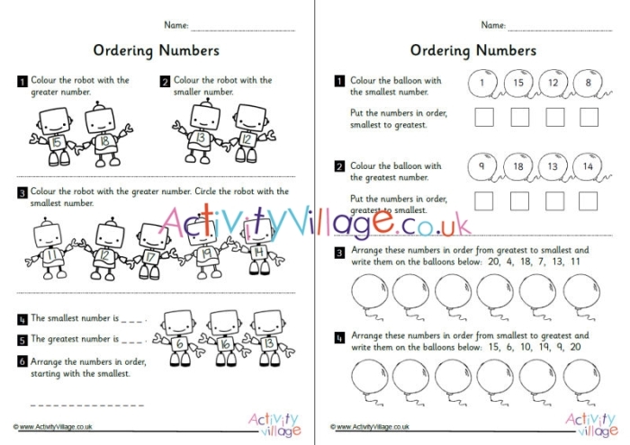 Number ordering practice worksheet eight for kindergarten students Kindergarten assessment worksheet for ordering numbers from zero to twenty