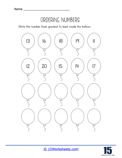 Visual guide for using the Ordering Zero to 20 assessment worksheet Assessment worksheet for ordering numbers from 0 to 20 in a kindergarten classroom
