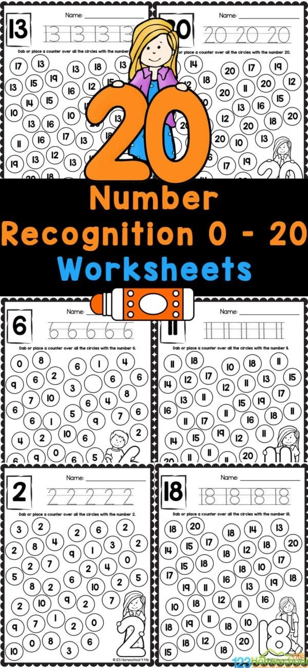 Recognizing and counting numbers 1-20 assessment activity for early learners Kindergarten worksheet showing numbered objects and counting exercises for numbers one through twenty