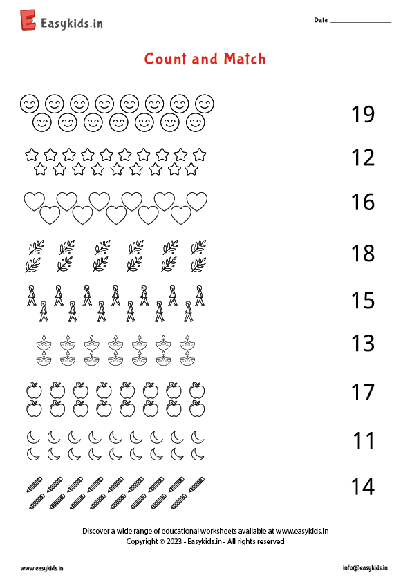 Kindergarten worksheet for practicing counting and coloring numbers eleven through twenty