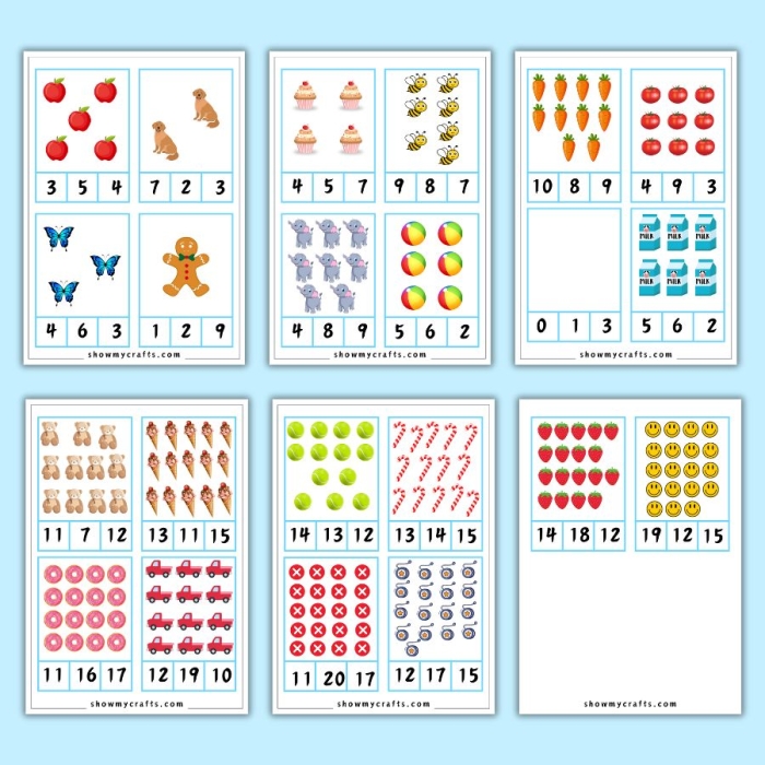 Recognizing Numbers to 20 Assessment Resource Image 16 Kindergarten worksheet showing number recognition activities with numbers one through twenty for student practice