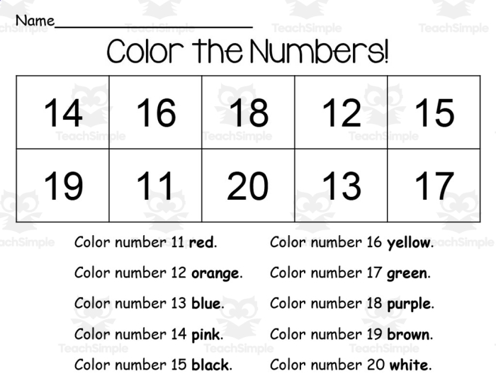 Printable worksheet for kindergarten students focusing on counting skills for numbers 11 to 20