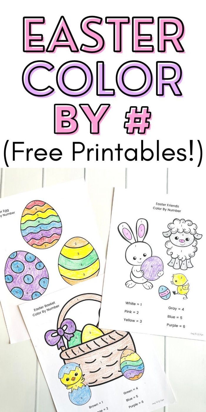 Easter Bunny Spreading Eggs Color By Number Activity for Early Learners Kindergarten student coloring a bouncing bunny with Easter eggs using number recognition skills on a color by number worksheet