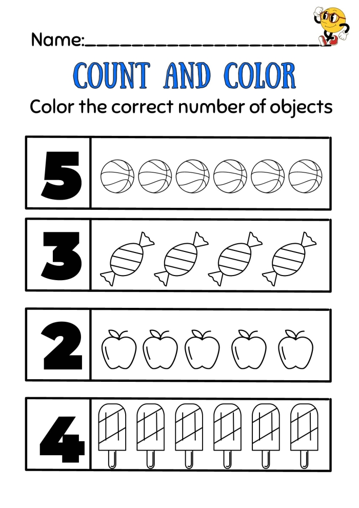 Count 'n Color: The Numbers 1-5 Worksheet Image 12 Counting and coloring worksheet featuring numbers 1-5 for kindergarten students