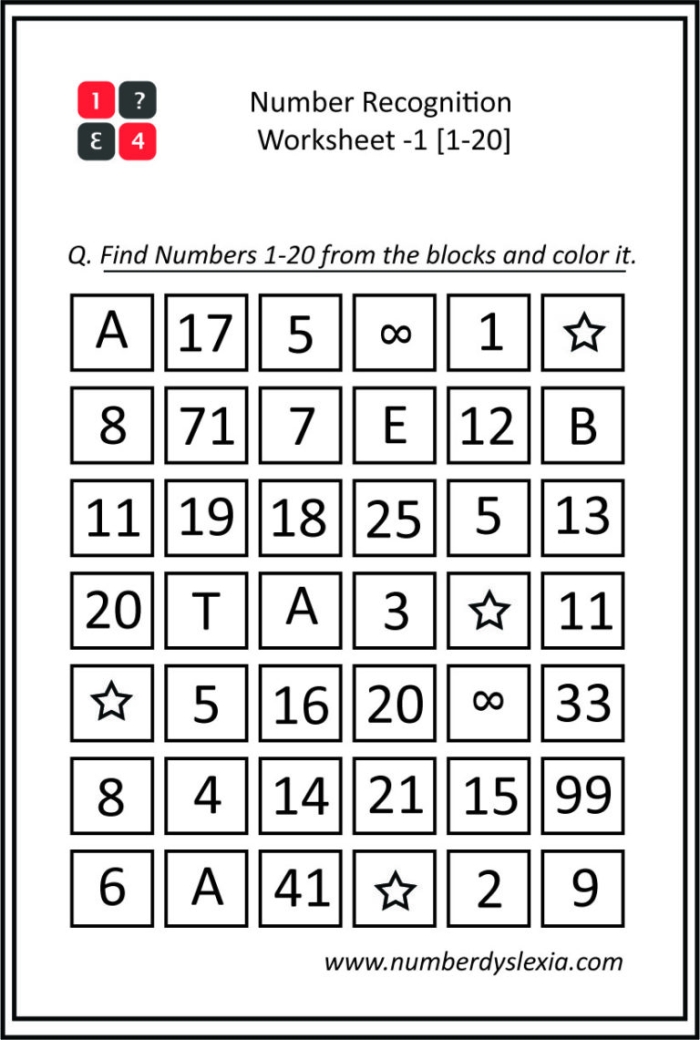 Recognizing Numbers to 20 Assessment Activity for Early Learners Kindergarten worksheet showing number recognition activities with numbers one through twenty in various formats and visual representations