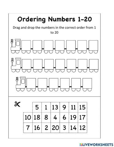 Assessment Worksheet Ordering Numbers 0 to 20 for Kindergarten Kindergarten students practice ordering numbers from 0 to 20 on this assessment worksheet