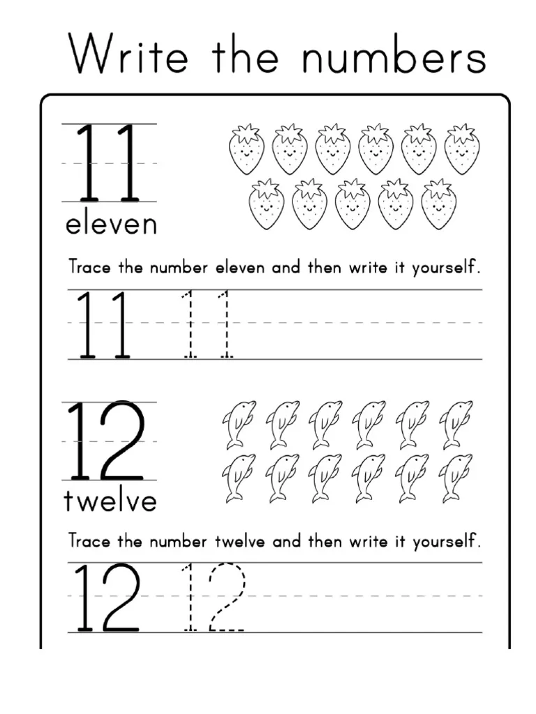 Number Practice 11-20 Worksheet Nineteen for Early Learners Kindergarten student worksheet for tracing and identifying numbers eleven through twenty with colorful illustrations