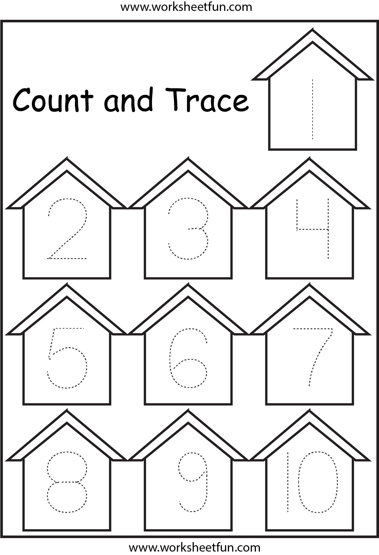 Kindergarten student tracing the number 1 and counting rabbits for a math worksheet activity