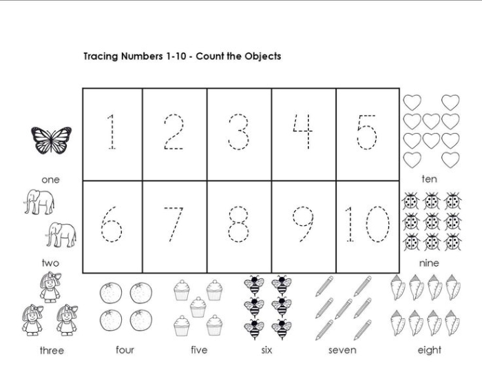 Colorful worksheet for kindergarteners to practice writing numbers 1 through 10
