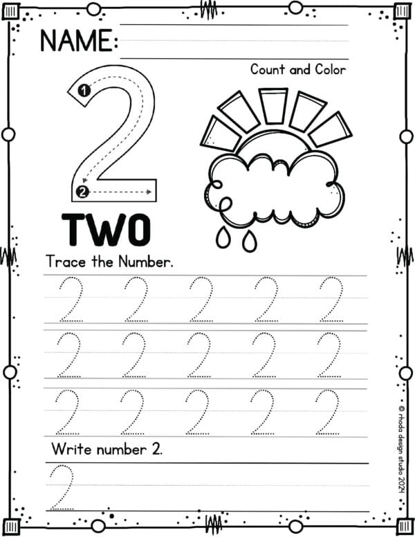 Kindergarten worksheet featuring colorful number tracing practice for digits 1 through 10