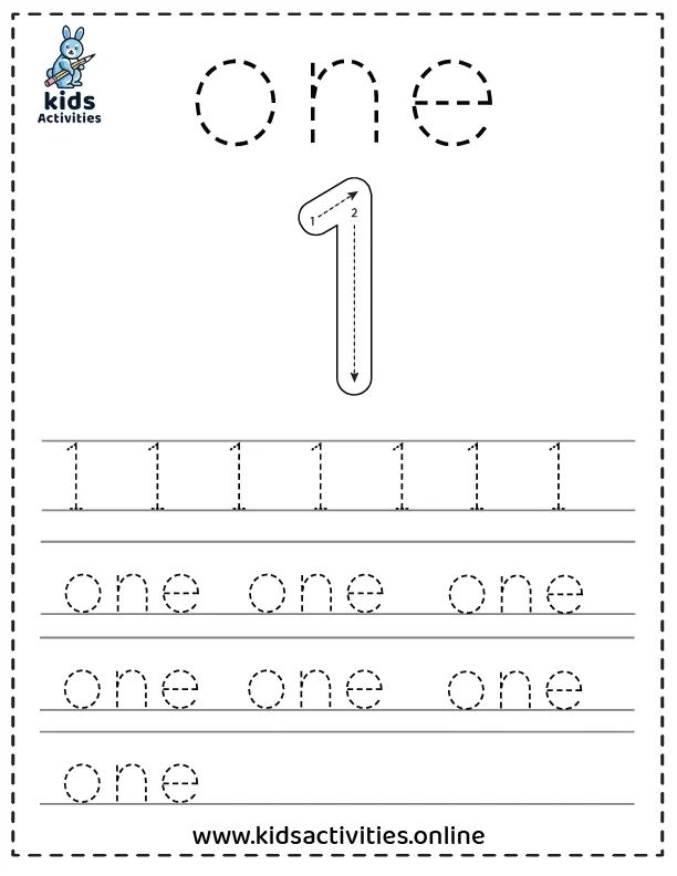 Brightly colored worksheet for kindergarten kids to practice writing numbers 1-10