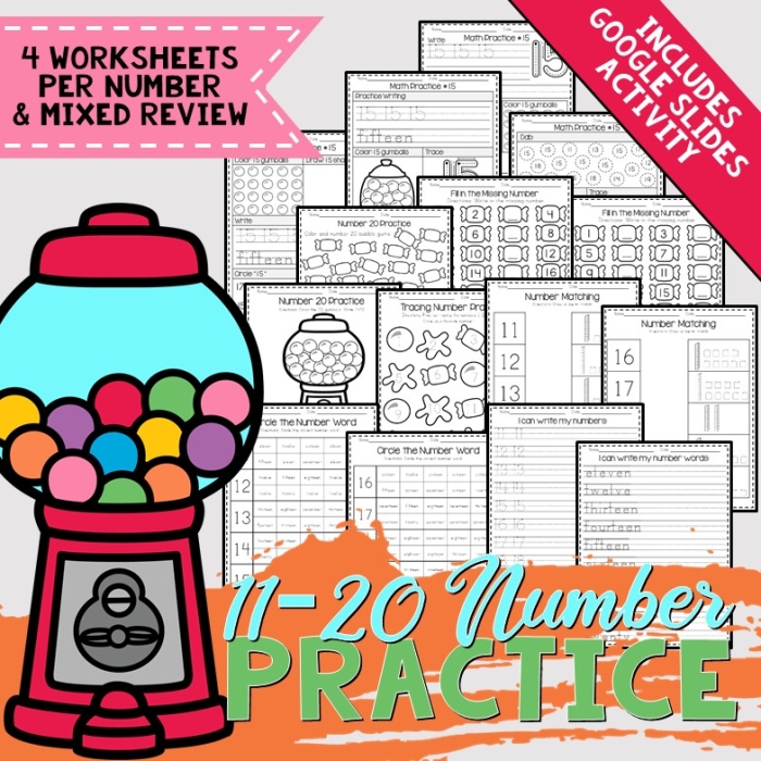 Number Practice 11-20 Worksheet for Kindergarteners Number 7 Kindergarten worksheet featuring colorful exercises to practice writing and recognizing numbers eleven through twenty
