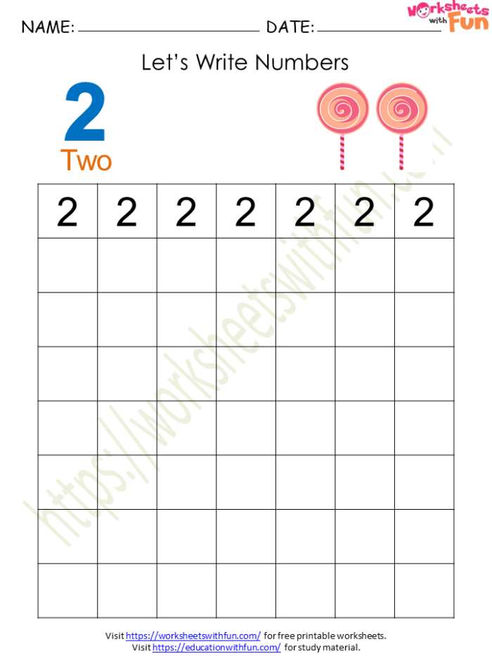 Worksheet for teaching numbers 1 to 20 to kindergarten students