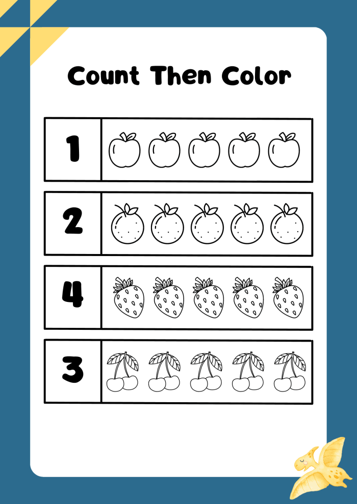 Count n Color Numbers 1-5 Worksheet for Kindergarten Math Practice Kindergarten worksheet featuring a Count n Color activity for the numbers 1 through 5 with football illustrations